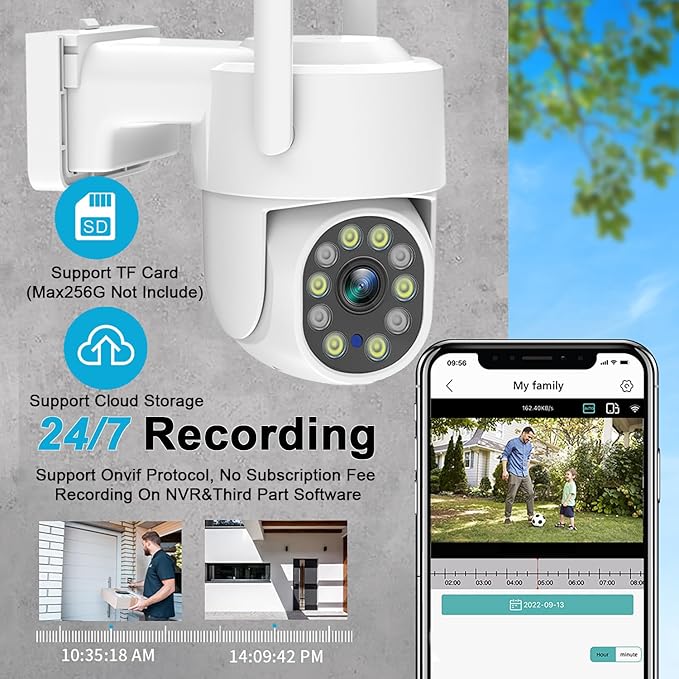 4K Outdoor Security Camera, 8MP 2.4G/5G WiFi &Wired Cameras for Home Security, 360° View Pan Tilt IP Surveillance Camera with Human Detection, Auto Tracking,Two Way Talk, Full Color Night Vision