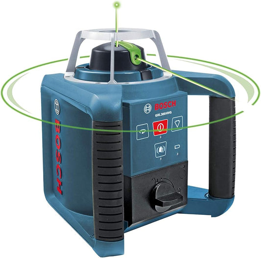 BOSCH GRL 300 HVG Self-Leveling Green-Beam Rotary Laser, Includes 2 D Batteries, Remote Control, Wall Mount, Laser Target, Laser Glasses, & Carrying Case