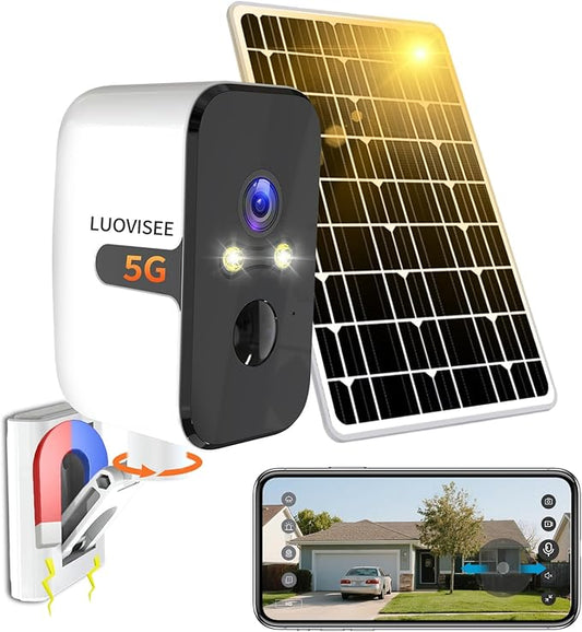 2.4/5G WiFi Cameras for Home Security with Solar Panel,Pan Rotating 180° Magnetic Security Camera Wireless,No Monthly Fee, Motion Detection,Work with Alexa,IP65 Weatherproof,Outdoor & Indoor