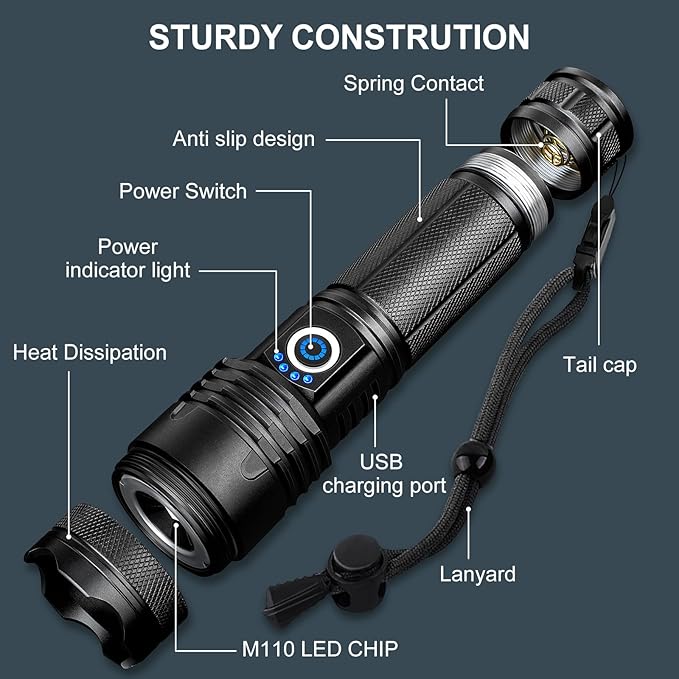 Rechargeable Flashlights 99000 High Lumens 2 Pack, Led Super Bright Flashlight with 5 Modes & IPX7 Waterproof, 15H Running Time, High Powered Flash Light for Home Camping Home Emergencies