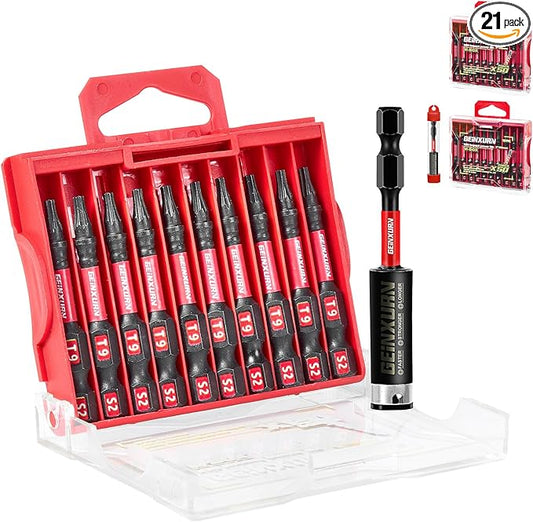 20Pieces 2inches T9 Impact Tough Magnetic Screwdriver Bit Set, #9 Torx Head Power Bits, S2 Alloy Steel Star Bits with 1pc Bit Holder and Storage M-Box