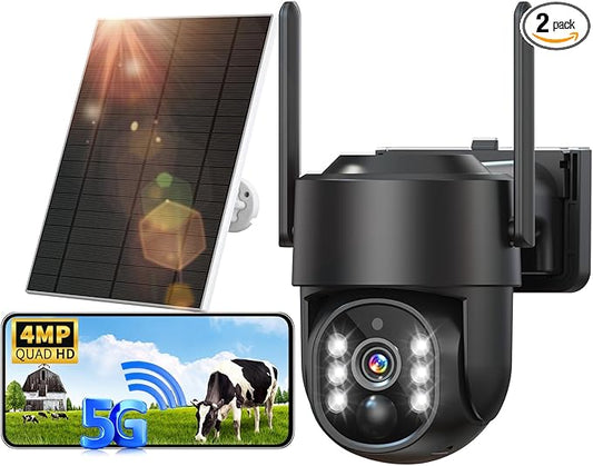 Solar Security Cameras Wireless Outdoor, 2K PTZ WiFi 4MP Indoor Security Camera for Home with Spotlight, PIR Motion Detection,Siren, Color Night Vision, 2-Way Talk, SD/Cloud Storage (ONE CAM)