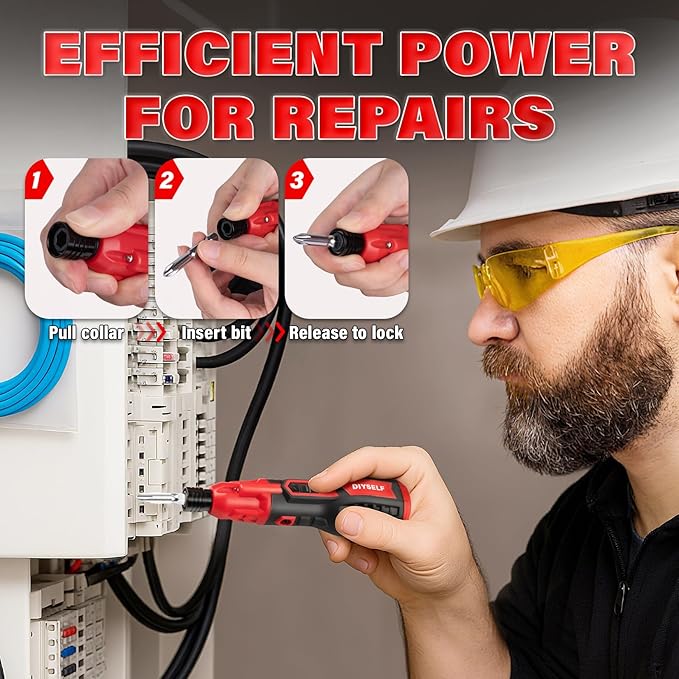 DIYSELF Electric Screwdriver Cordless Rechargeable 3.7V Power Screwdriver with LED Light 28-Piece Small Electric Screwdriver Kit Includes Bits, Magnetic Bit Holder, USB Charging Cable, Carrying (Red)