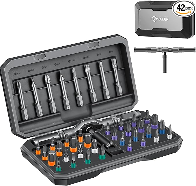 Saker 42 in 1 Magnetic Screwdriver Set, Multi Bit Free Combination Ratchet Screwdriver Set Portable Repair Tool Kit for Furniture, Computer, Bicycle and DIY Grey