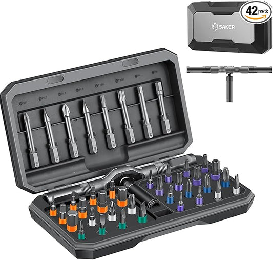 Saker 42 in 1 Magnetic Screwdriver Set, Multi Bit Free Combination Ratchet Screwdriver Set Portable Repair Tool Kit for Furniture, Computer, Bicycle and DIY Grey