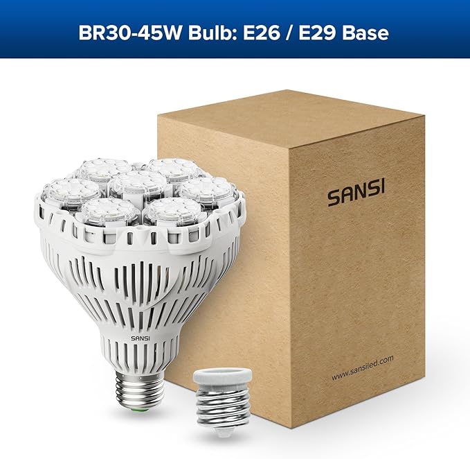 SANSI 45W 6000 Lumens Brightest LED Light Bulb, BR30 400W Equivalent 5000K Daylight E26 to E39, Super Bright Bulb Non-Dimmable, 22-Year Lifetime Energy Saving for Home Workshop