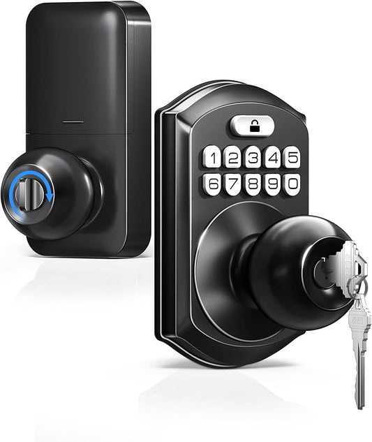 TEEHO Keyless Entry Keypad Door Lock with Handle, Electronic Digital Smart Locks for Front Door, Easy to Install Keypad Deadbolt with Code for Bedroom, Anti-Peeping Password