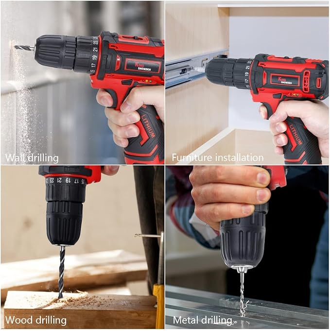 Cordless Drill Kit Power Screwdriver Set, 12.6V Electric Drill Screwdriver for Home DIY, 3/8'' Keyless Chuck, 25+1 Torque Setting, 25 Bits, Built-in LED, 2 x 1500mAh Batteries and Fast Charger,