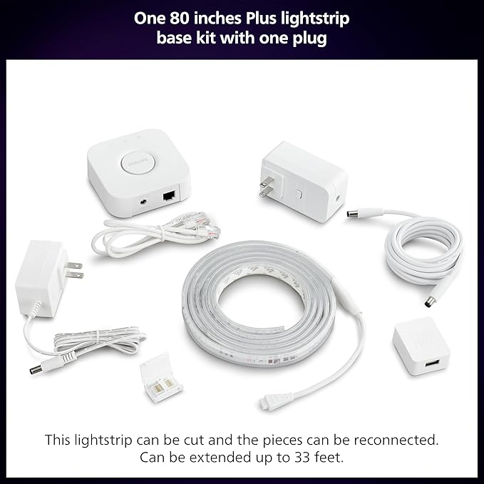 Philips Hue Lightstrip Starter Kit (6ft Light Strip, Base Plug, Hue Hub), Compatible with Alexa, Google Assistant, White