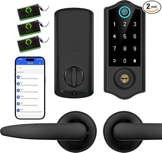 Harfo Smart Fingerprint Door Lock, Keyless Entry Deadbolt, Full App Control Biometric Lock, Electronic Digital Touchscreen Keypad, Auto Lock, Easy Install, Black