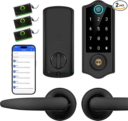 Harfo Smart Fingerprint Door Lock, Keyless Entry Deadbolt, Full App Control Biometric Lock, Electronic Digital Touchscreen Keypad, Auto Lock, Easy Install, Black