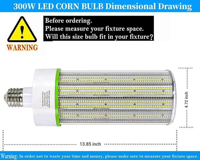 LED Corn Light Bulb 300W, Mogul Base E39 Bulb Lamp, 5000K Daylight 42,000LM Replacement 1000W HID/MH/HPS Bulb, for Industrial or Commercial Large Area Lighting Retrofitted