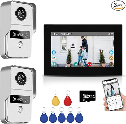 Wireless WiFi Video Doorbell Intercom with 7 inch Touch Monitor System,2 Unit 1080P Video Doorphone Camera,Smart Home Video Intercom Door Phone Kits for Home Villa Apartment