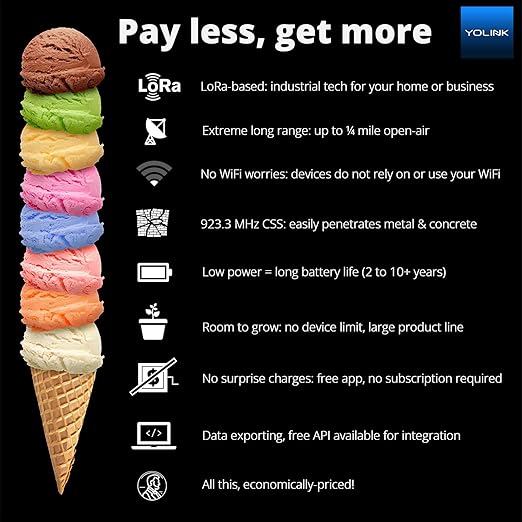 YoLink Smart Wireless Temperature & Humidity Sensor, Wide Temp Range for Fridge, Green House, Pet Cage, App Alerts, Emails, Text/SMS alerts- Hub Required