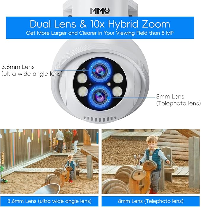 MMQ 【 Auto Track &10x Hybrid Zoom】 Dual Lens WiFi Security Camera System, 4PCS Wireless Cameras Outdoor with 1T HDD,10CH Expandable 5MP NVR, PTZ 2-Way Audio,Color Night Vision, Compatible with Alexa