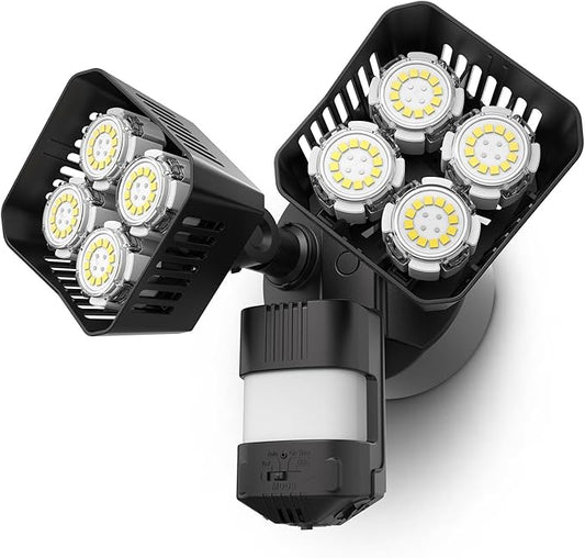 SANSI 7000LM Motion Sensor Outdoor Lights,Brightness LED Flood Lights Outdoor 54W 5000K 700W Equiv IP65 Dusk to Dawn Security Lights with 2 Adjustable Heads 8 Lights for Garage, Yard, Patio, Black