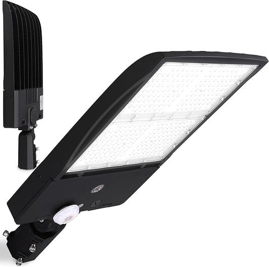 RuggedGrade 277-480V - 300W NextGen IV Series LED Shoebox Light with Motion Sensor - Color Selectable 30K/40K/50K - Slip Fit - Black