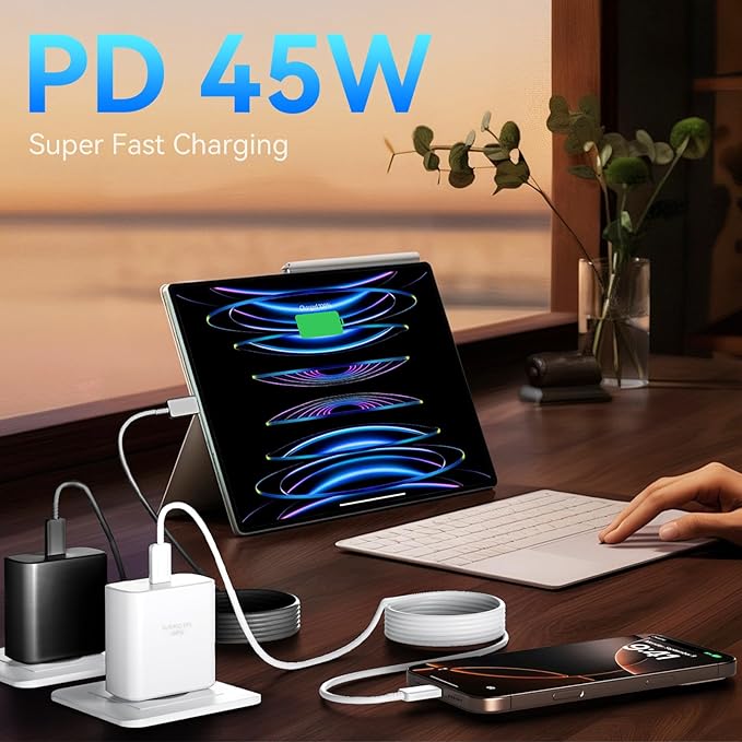 Phone 16 Pro Max Charger Fast Charging, 45W Super Fast USB C Charger Block with 10FT Long Charging Cord Cable for Phone 16 Pro Max/16 Pro/16/16 Plus,15 Pro Max/15 Pro/15,Android Phone-White&Black