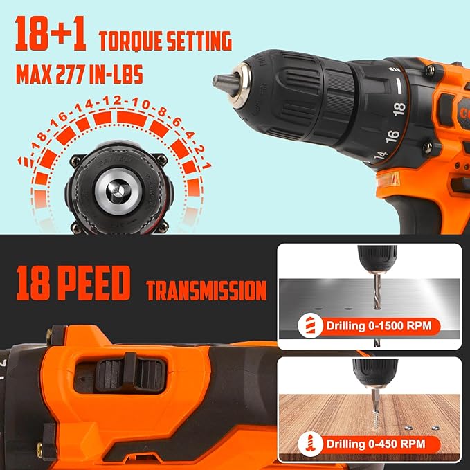 COMOWARE 195PCS Home Tool Kit with 12V Cordless Power Drill, Drill Set for DIY Maintenance & Repair, Tool Set with Storage Case, Orange