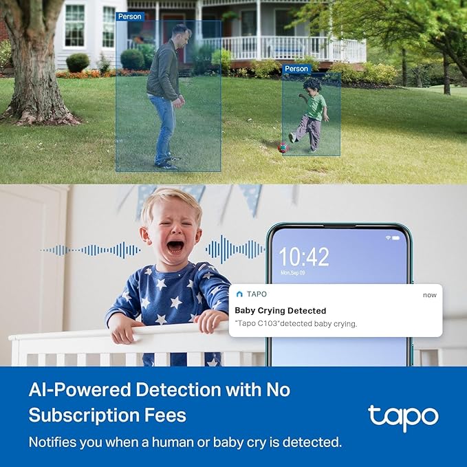 Tapo 1080p Pan/Tilt Indoor/Outdoor Security Camera – Free Person/Baby Cry Detect & Motion Track, 360° Pan, Color Night Vision, SD/Cloud Storage, Works w/Alexa & Google Home HybridCam 360