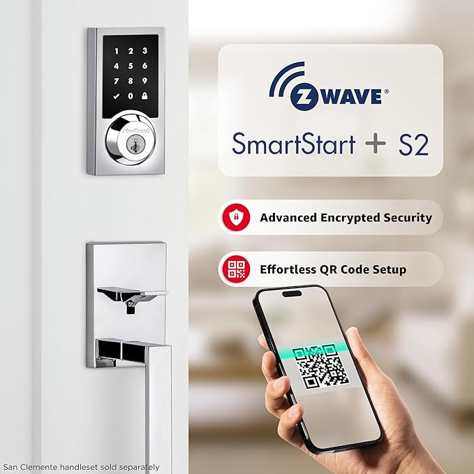 Kwikset HomeConnect 918 Contemporary Z-Wave Long Range Enabled Touch Screen Lock Works with Ring Alarm, Samgsung SmartThings Hub Required, Sold Seperatedly in Polished Chrome