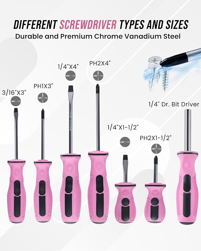 Lichamp 22-Piece Pink Tool Set, Small Magnetic Screwdriver set for Women with 10ft Tape Measure Pink