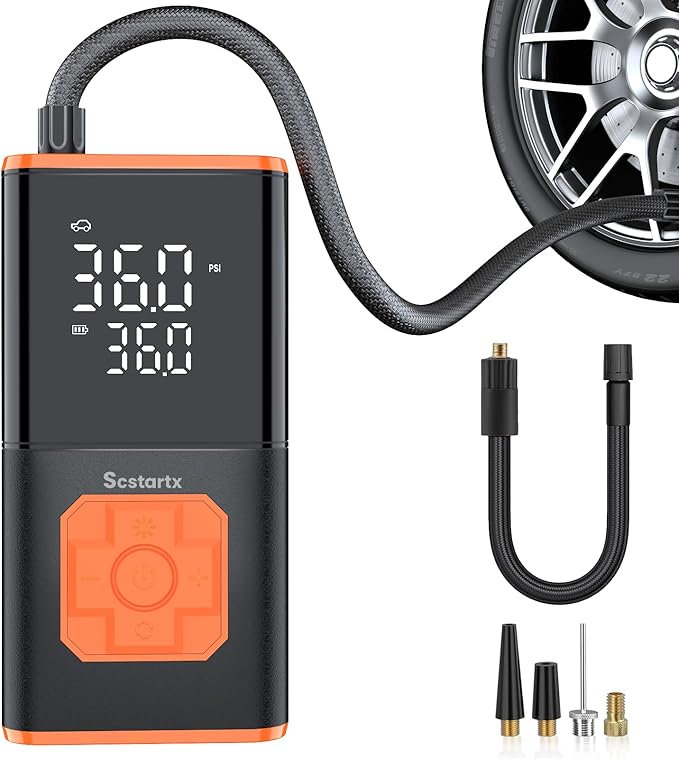 Car Tire Inflator Portable Air Compressor, 150 PSI Cordless Mini Bike Tire Pump Rechargeable 12 Volt, Electric Air Pump for Auto, Motorcycle, Bicycle, Balls with Digital Pressure Gauge and LED Light