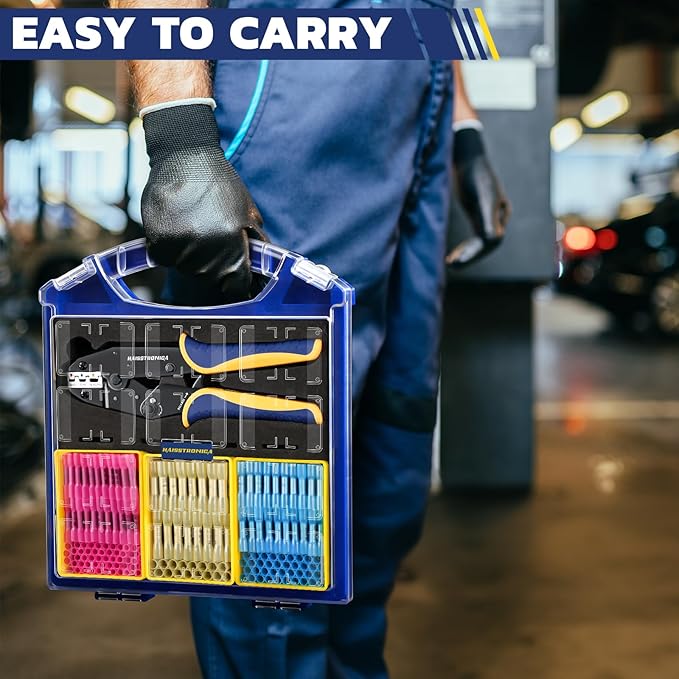 haisstronica 330PCS Marine Grade Heat Shrink Butt Connectors Set, 22-10 AWG (3Colors/3Sizes), with 9" Heat Shrink Crimping Tools and Organizer