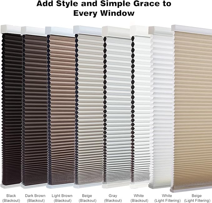 Changshade Cordless Cellular Shades, Light Filtering Honeycomb Shades for Windows, Pull Down Pleated Blinds, Easy to Install for Indoor Windows and French Doors,32" W x 50" H, Grey