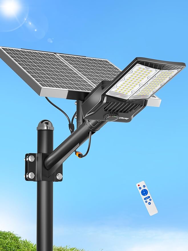 Ofuray OL-9000W Solar Street Lights Outdoor,Parking Lot Lights Commercial Dusk to Dawn up to 520,000Lm,40,000mah Big Power Solar Security Flood Remote Control with Motion Sensor for Street,Yark