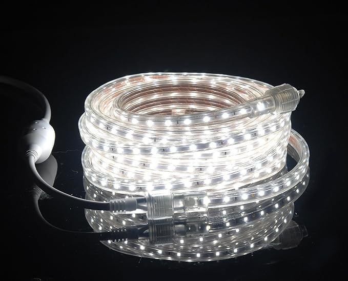 UL Listed, 50 Feet, 5500 Lumen, 6000K Pure White, Dimmable, 110-120V AC Flexible Flat LED Strip Rope Light, 930 Units 3528 SMD LEDs, Indoor Outdoor Use, Accessories Included, Ready to use