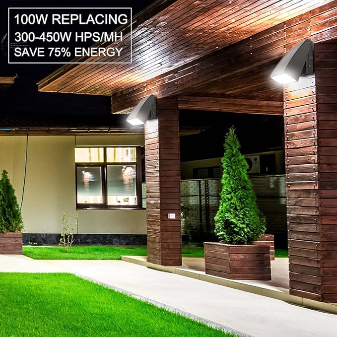 DAKASON (2 Pack) 100W LED Wall Pack, Dusk-to-Dawn Photocell, Adjustable Head, Full Cut-Off Security Light, 5000K 12000lm Replaces 300-450W HPS/HID IP65 Waterproof Outdoor Lighting Fixture, ETL Listed