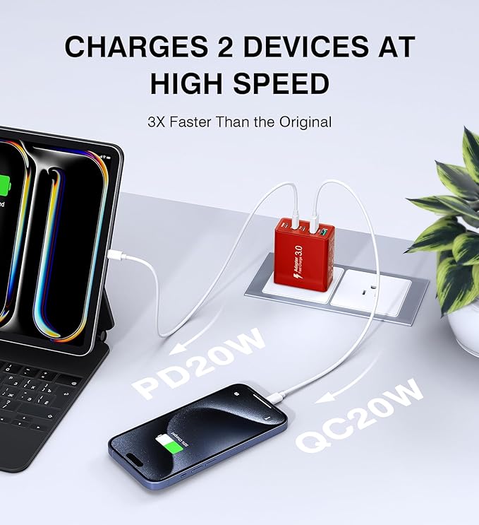 2Pack USB C Fast Charger Block, 50W 5-Port Type C Wall Charger Brick, Multiport Charging Plug Power Adapter Brick Cube for iPhone 16/15/14/13/12, Pad Mini/Pro, Galaxy S23 S22