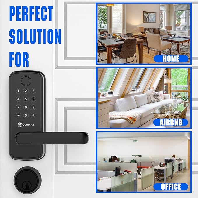 Smart Lock with Handle: Wi-Fi Keyless Entry Door Lock - Smart Locks for Front Door - Biometric Fingerprint Lock with Keypad - Garage Door with App Control