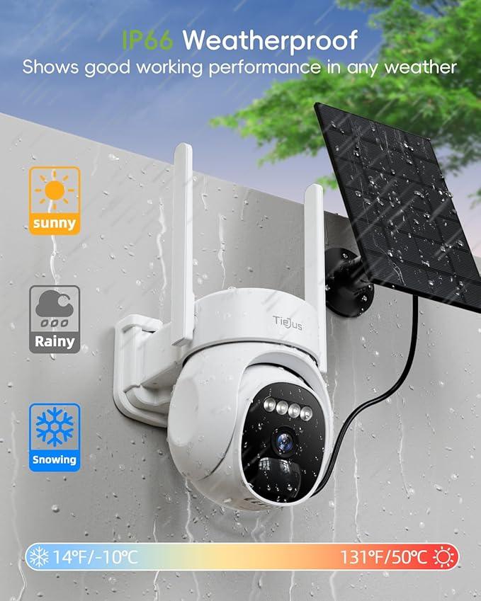2.4G/5G Security Cameras Wireless Outdoor, 2K Solar Camera for Home Security, 360° PTZ/3MP Color Night Vision/Battery Powered/2Way Talk/Compatible with Alexa/IP66 Waterproof(2 Pack)