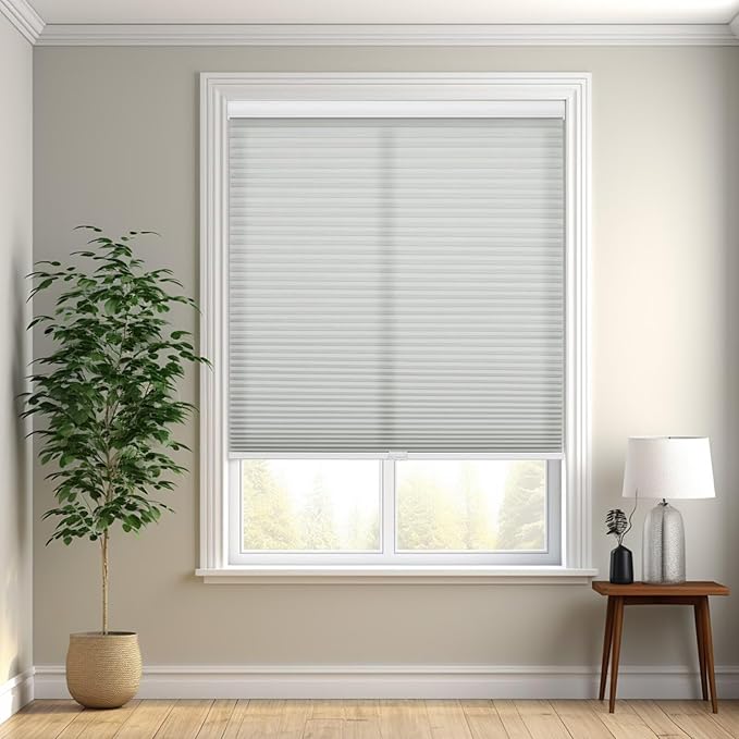 Changshade Cordless Cellular Shades, Light Filtering Honeycomb Shades for Windows, Pull Down Pleated Blinds, Easy to Install for Indoor Windows and French Doors,45" W x 72" H, Grey