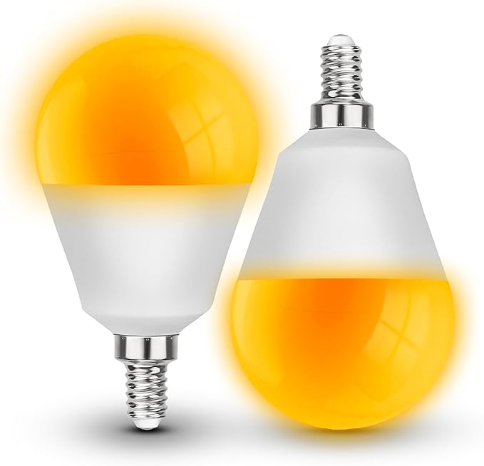 E12 Small Candelabra Base Amber Sleep Light Bulb, 1800K Blue Light Blocking, C7 G45 Warm Night Light Bulbs 25W 40W Equivalent, 3W 300LM Dim Lamp Bulbs for Healthy Sleep, Bedroom, Non-Dimmable, 2pack