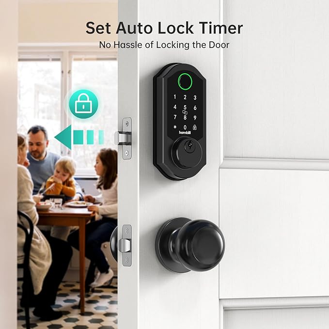 Hornbill Front Door Lock Set: WiFi Keyless Entry Smart Deadbolt Knob with Fingerprint Keypad App Code Fobs Remote Control Alexa Google, Digital Electronic Touchscreen Lock for Exterior - Black