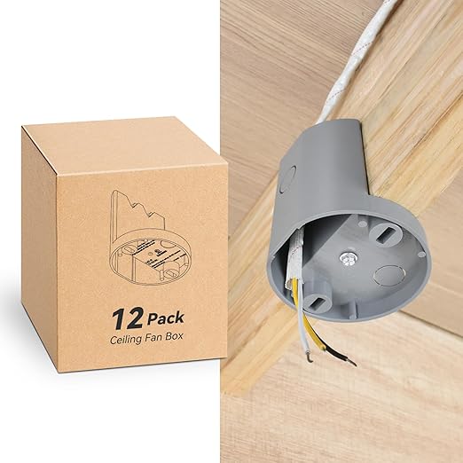 Ceiling Fan Box, Non-Metallic Side Mount Box with Cover, 12 Cu.in, UL Listed, 12-Pack