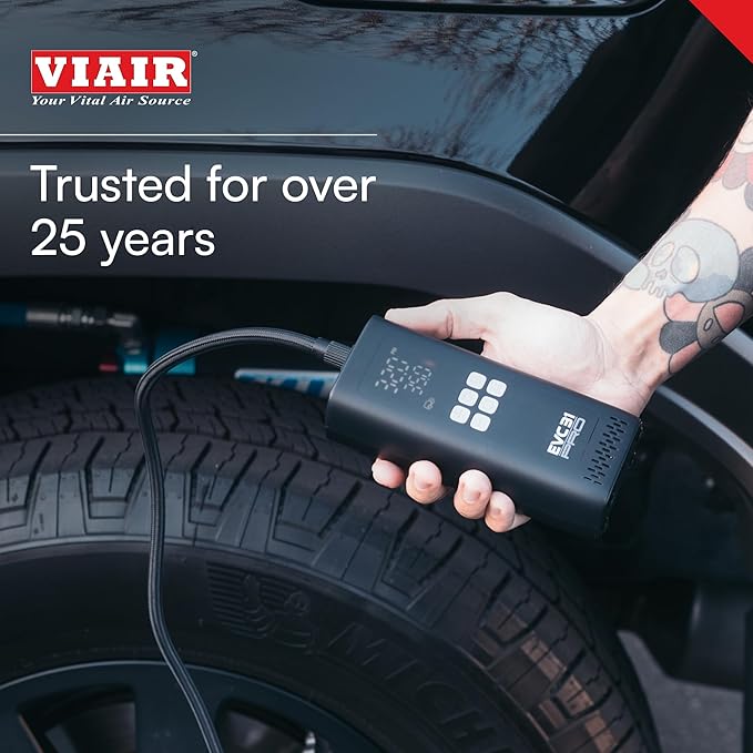 Viair Every Vehicle Carry EVC31 PRO - rechargeable, portable air compressor, dual power source, LED gauge w/preset - Tire Inflator Ideal for LT truck & suv's, cars, motorcycles, & E-bikes