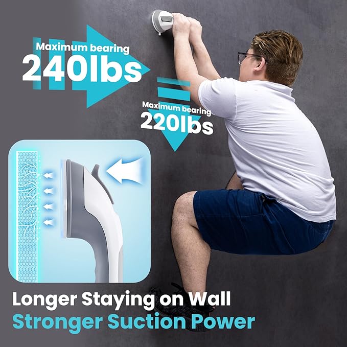 TAILI Shower Grab Bar, 2 Pack 12 Inch Suction Grab Bars for Bathtubs and Showers for Elderly, Shower Handle for Seniors Bathroom Safety Grip, No Drilling Removable,Grey