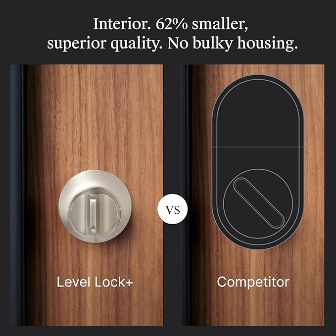 Level Lock+ WiFi Deadbolt Smart Lock - World's Smallest Smart Lock Plus Apple Home Key - Lock/Unlock Anywhere - Level App for iOS & Android - Works with Alexa, Apple & Google Home (Satin Nickel)