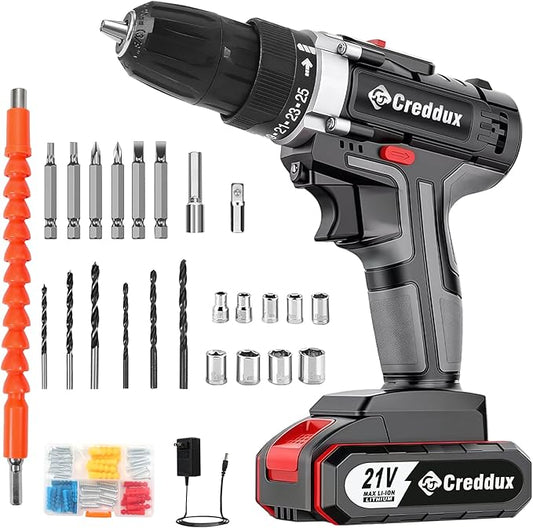Cordless Drill Set 21v Power Drill Cordless With Battery & Charger, 84pcs Accessories Electric Drills Variable Speed, 3/8" Keyless Chuck (Black kit)