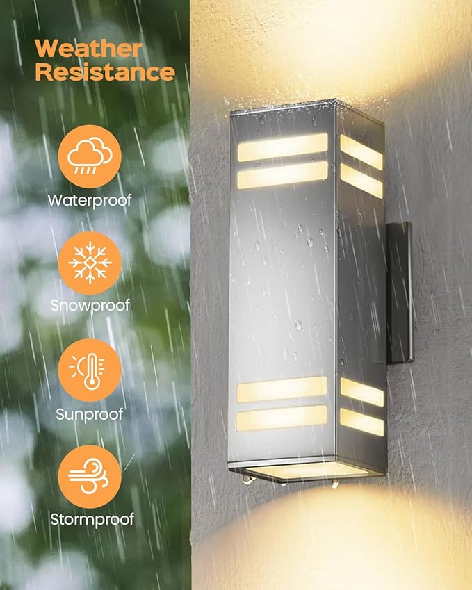 SHIMR Dusk to Dawn Outdoor Lighting 2 Pack, Up and Down Lights Stainless Steel Exterior Light Fixture with Photocell Sensor, Waterproof Modern Outside Lights for House Garage Porch, LED Bulbs Included