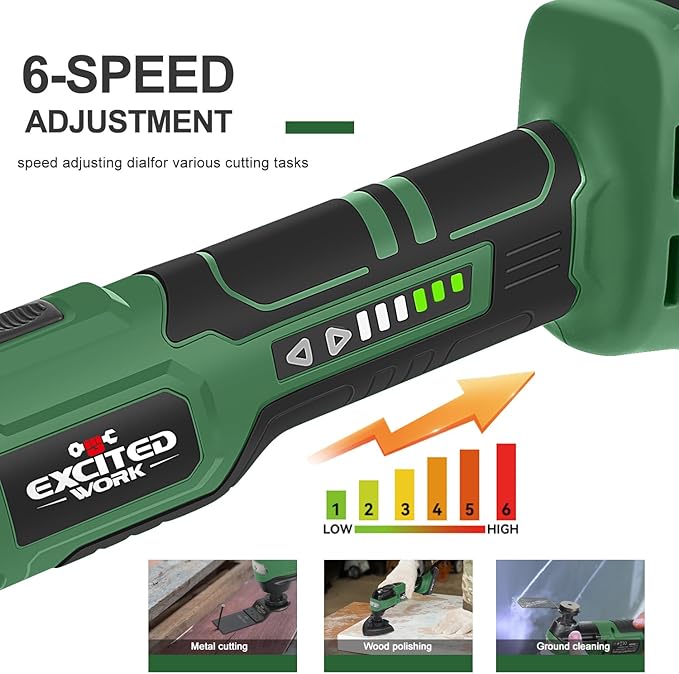21V Cordless Oscillating Tool Kits, Brushless Oscillating Multitool with 6-variable speed, 2X3.0 Ah Battery and accessories for Cutting, Grinding, Scraping, Sanding