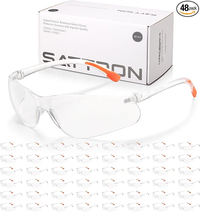 48 Pack Clear Safety Glasses, Protective Eyewear for Men Women, UV Protection Safety Goggles ANSI Z87.1 Scratch & Impact Resistant Eye Protection for Construction, Sports, Lab, Shooting