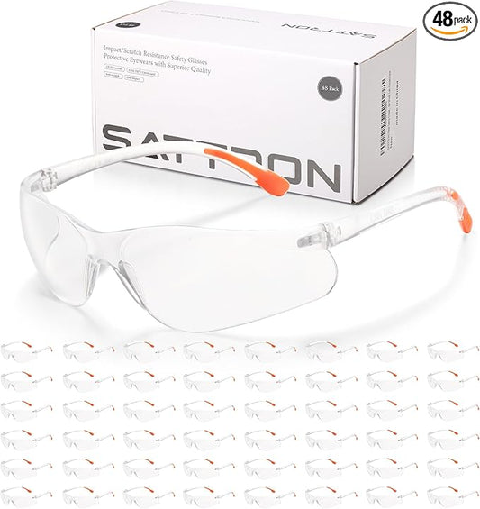 48 Pack Clear Safety Glasses, Protective Eyewear for Men Women, UV Protection Safety Goggles ANSI Z87.1 Scratch & Impact Resistant Eye Protection for Construction, Sports, Lab, Shooting
