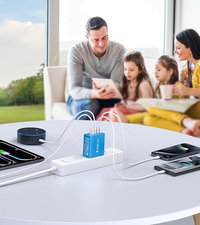 [50W/2Pack] Wall Charger, USB C Charger Block, 5-Port PD + QC 3.0 Fast Charging Power Plug Adapter Brick for Watch Series 10 9 8 7, for iPhone 16 15 14 13 Pro Max Airpod, Samsung Galaxy S24(Blue)