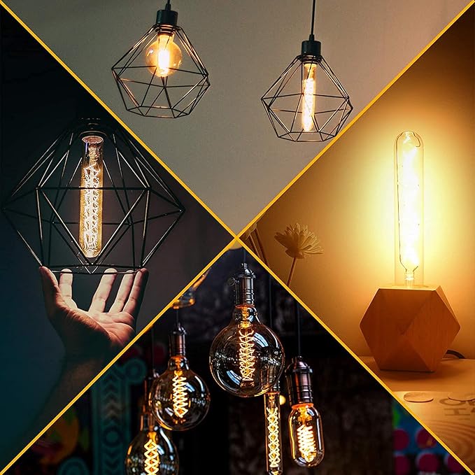 Dimmable T10 LED Bulbs, Warm White 2200K Amber, 7.3inch Long Tubular Light Bulb, 40 Watt Vintage Edison LED Filament Bulb,400lm,E26 Base Led Tube Bulb,Amber Glass,Pack of 4