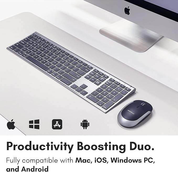 Macally Premium Bluetooth Keyboard and Mouse for Mac | Compatible Wireless Apple Keyboard and Mouse Combo (110 Keys Multi-Device Rechargeable) for MacBook Pro/Air and iMac - Space Gray